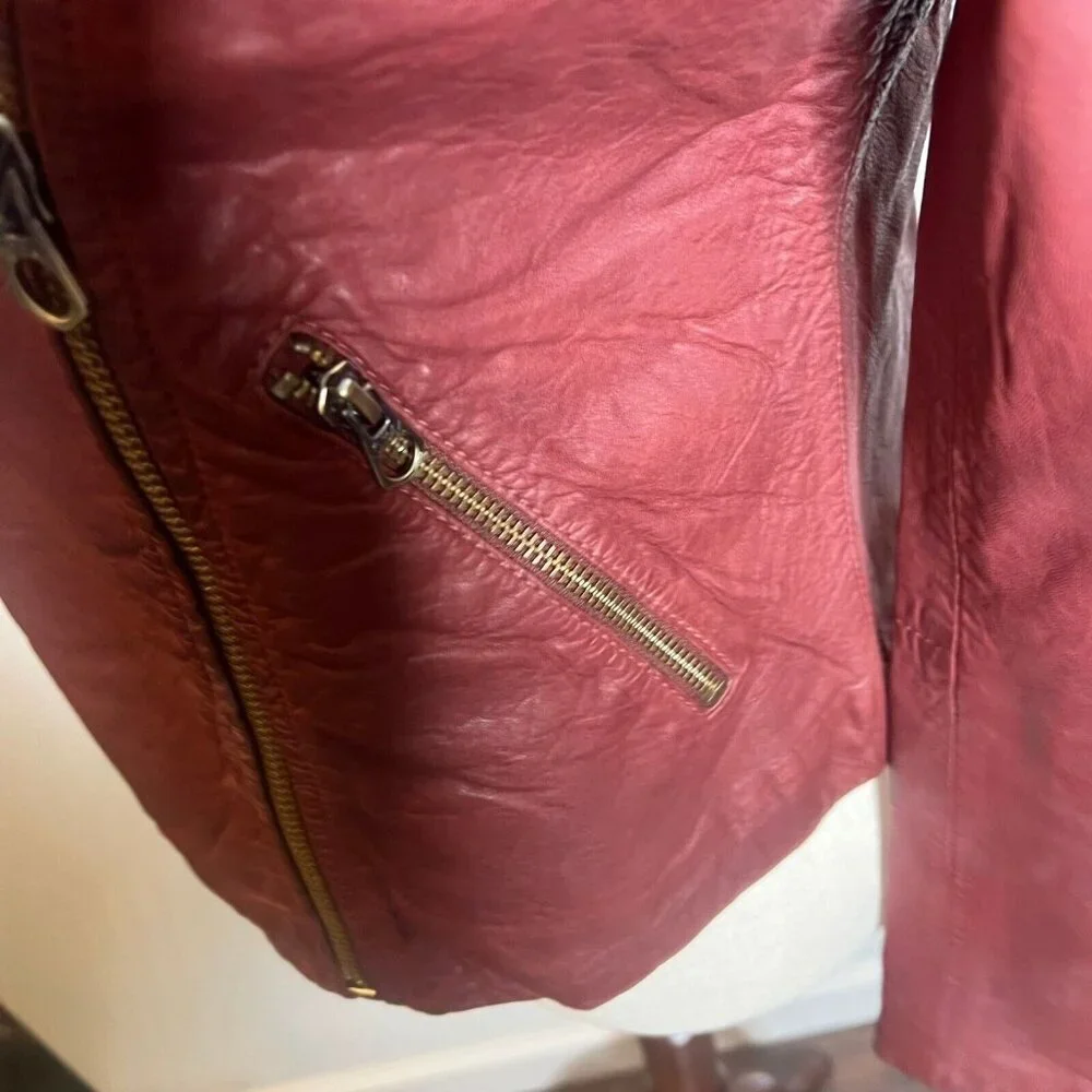 Madewell $525 Washed Leather Motorcycle Jacket Dusty Redwood Size M NC112 - Picture 7 of 15